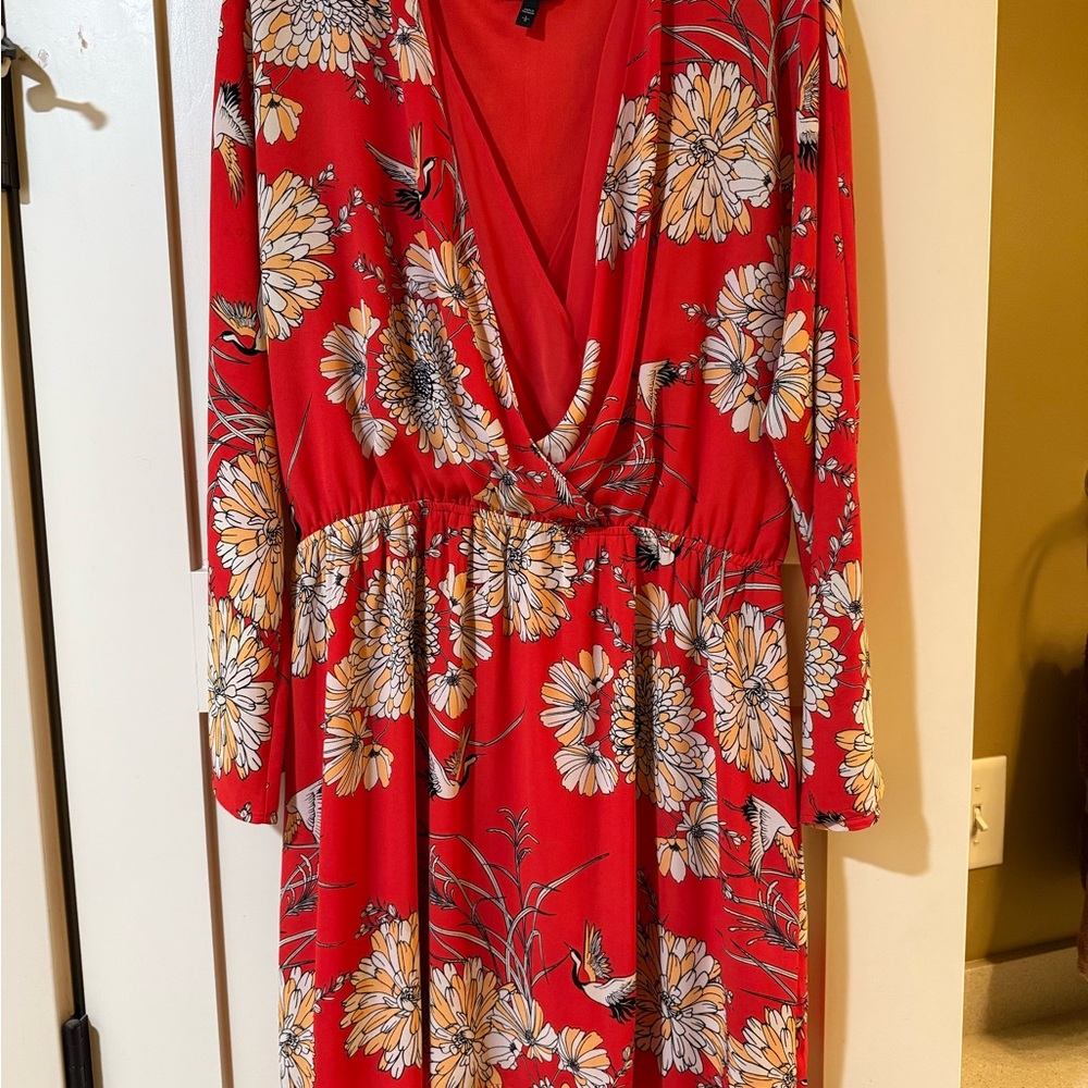 Express Red Floral Long Sleeve Dress